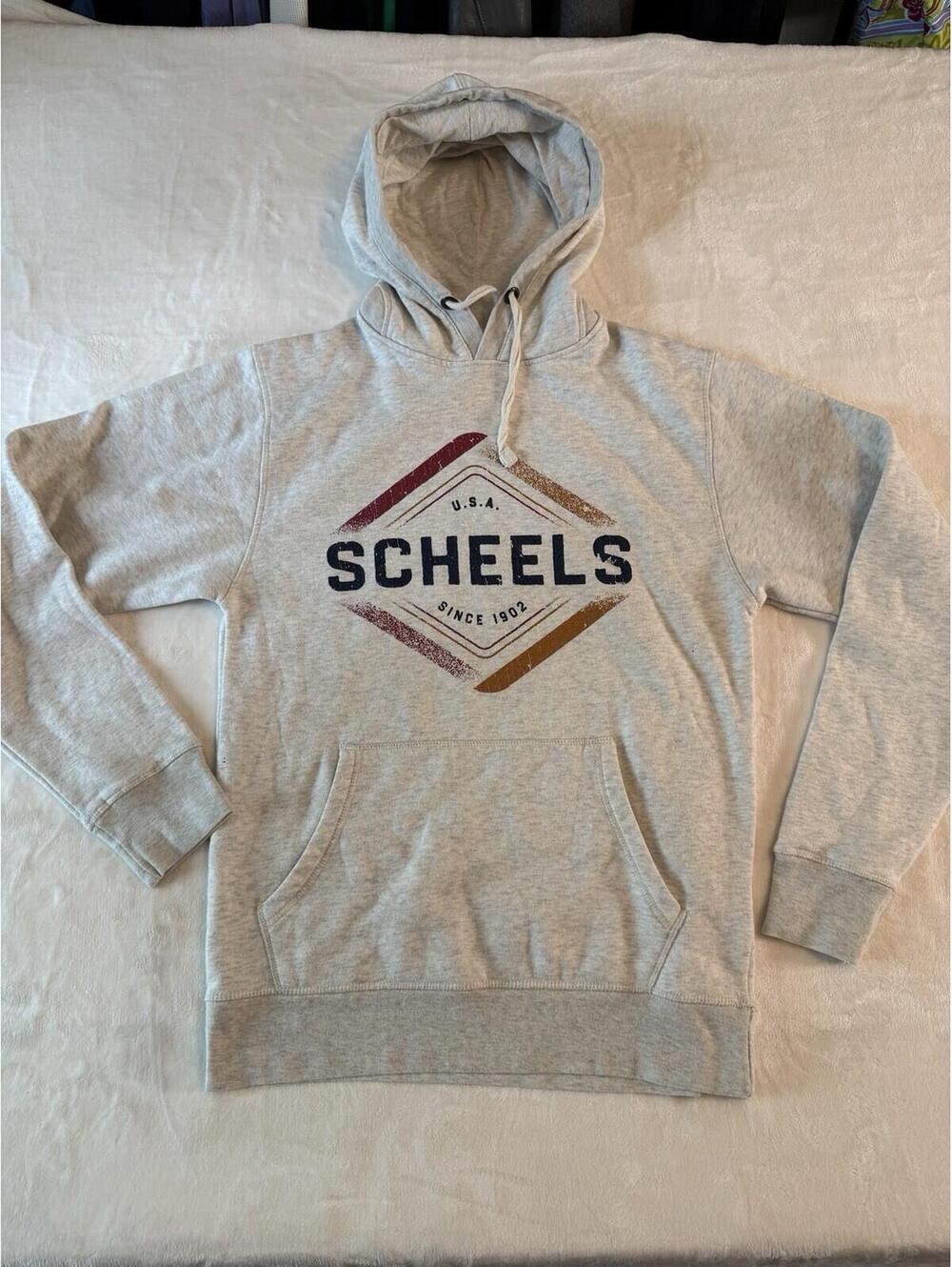 Scheels Hoodie Sweatshirt Gray Graphic Logo Pullover Medium